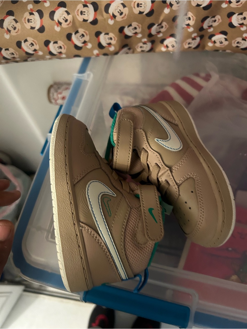 Nike Kids Beige High-Top Sneakers with Teal Accents